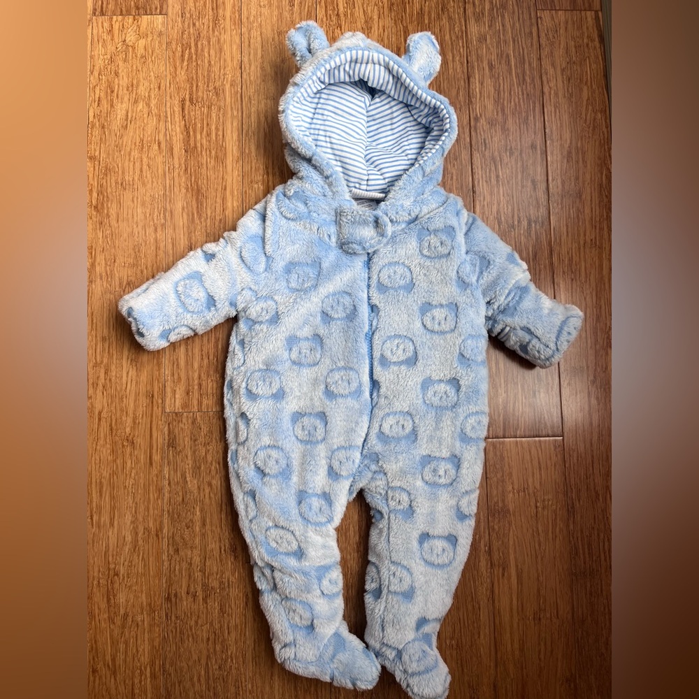 Duck Duck Goose Baby One Piece Teddy Bear Hood Boy 0-3months